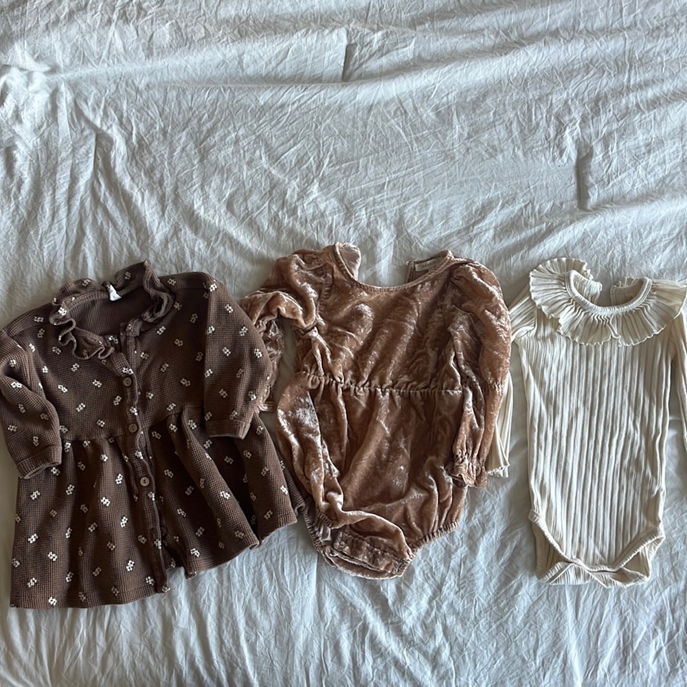 Quincy Mae Dress + Noralee Onesie + Rylee & Cru Onesie